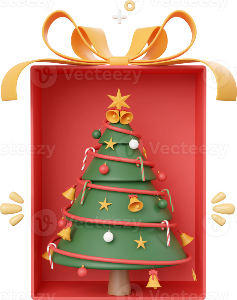 Christmas tree in gift box, Christmas theme elements 3d illustration png