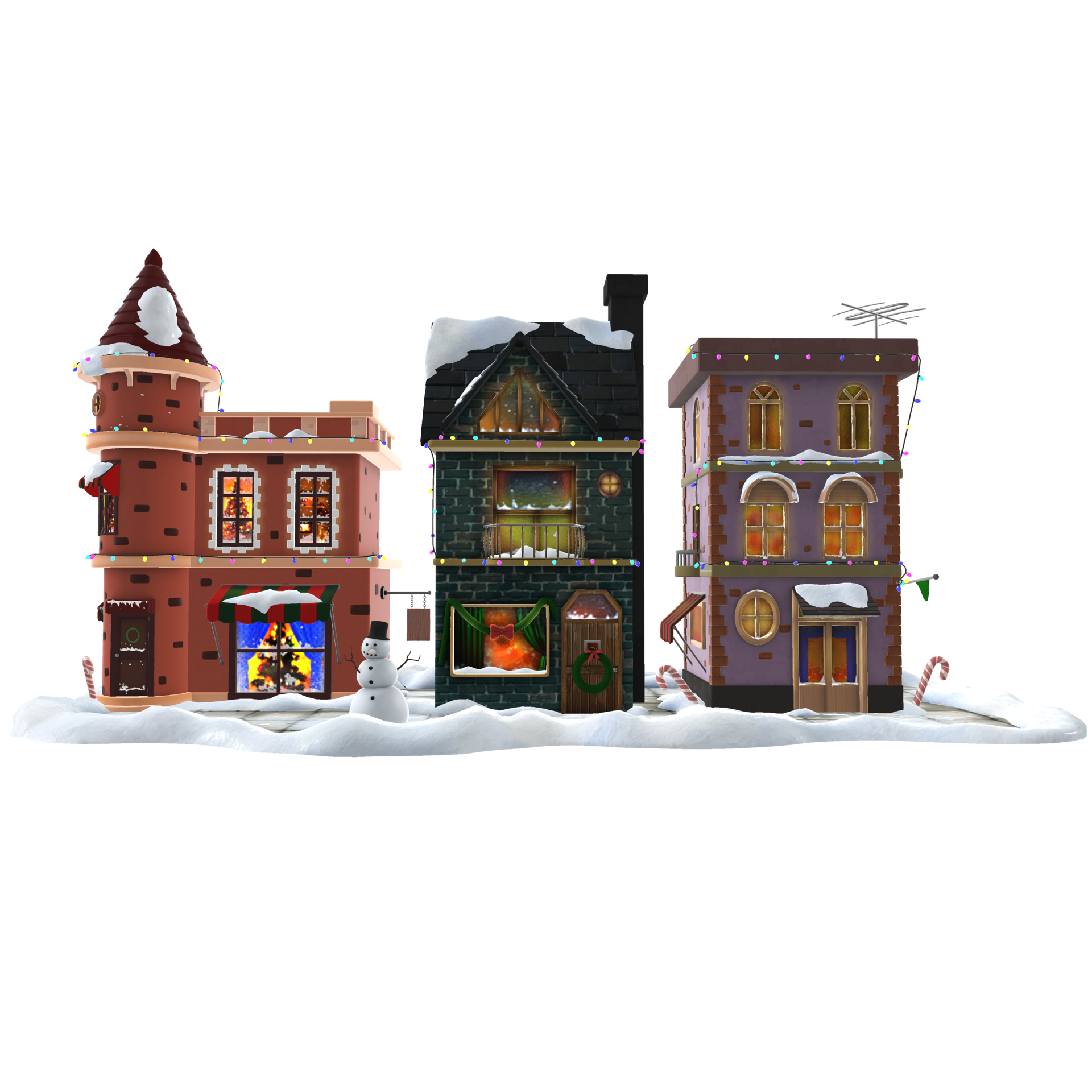 3d model of a christmas town with snow on the ground isolated on transparent background 26851595 PNG
