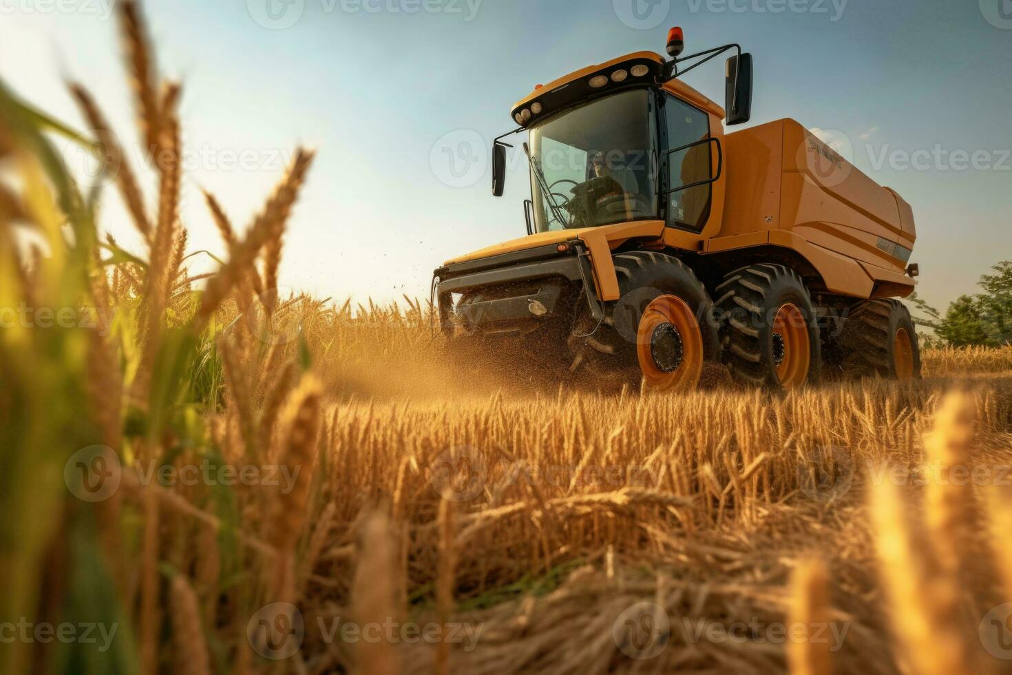Tractor fertilizing a field. Future technology with agriculture farming concept. Generative AI photo