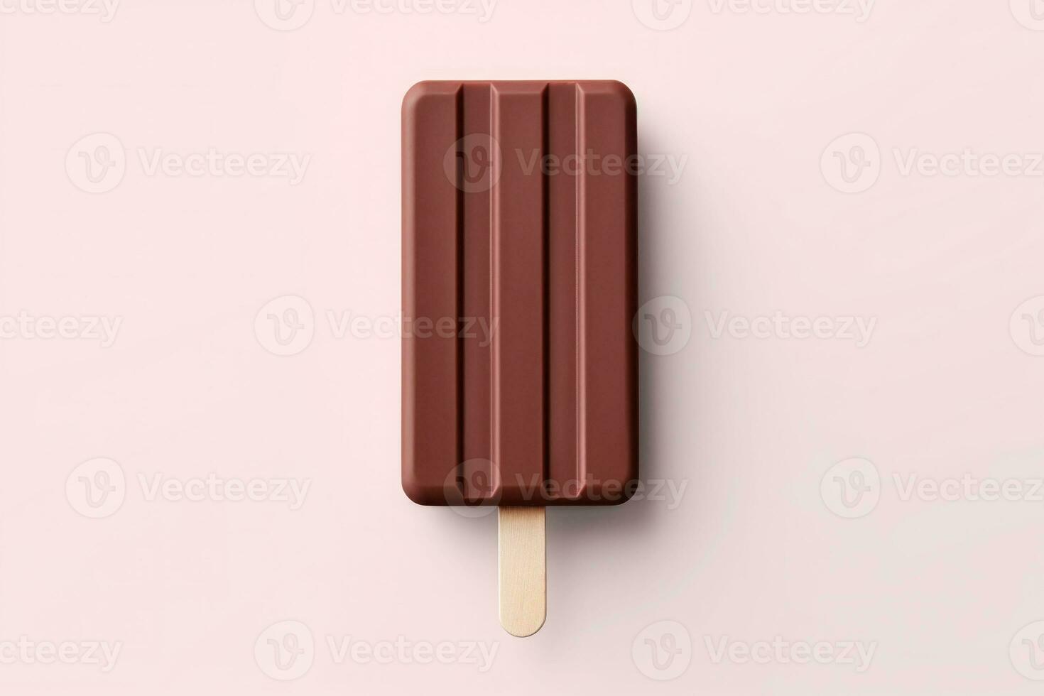 Chocolate block of ice cream on stick. Popsicle. Generative AI photo