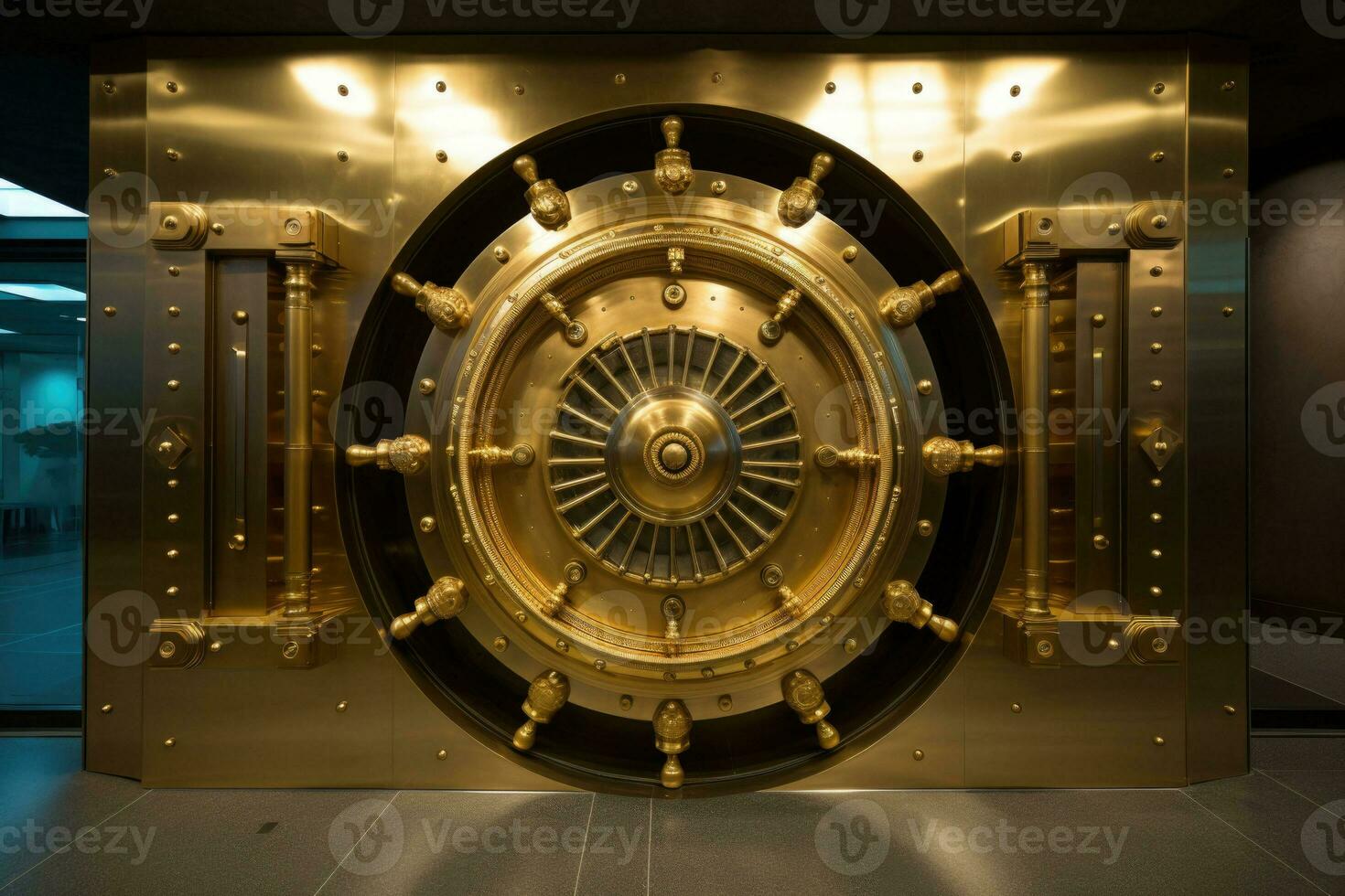 Front view of closed bank vault door. Generative AI photo