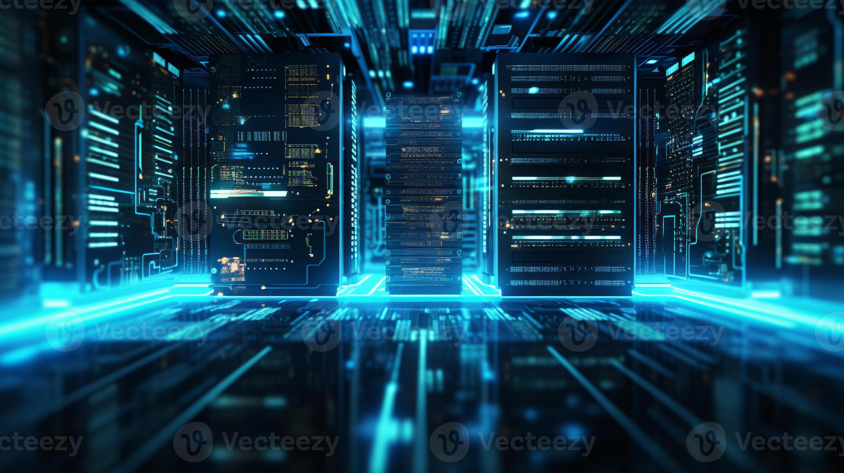 database server. super computer stores big data digital information. Hi