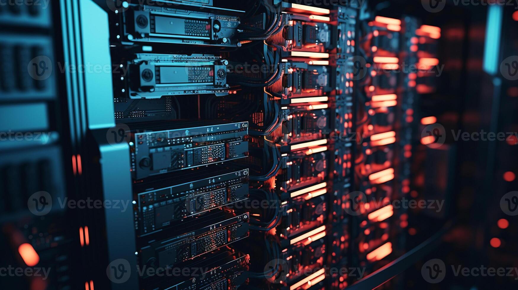 database server. super computer stores big data digital information. Hi tech technology background. photo