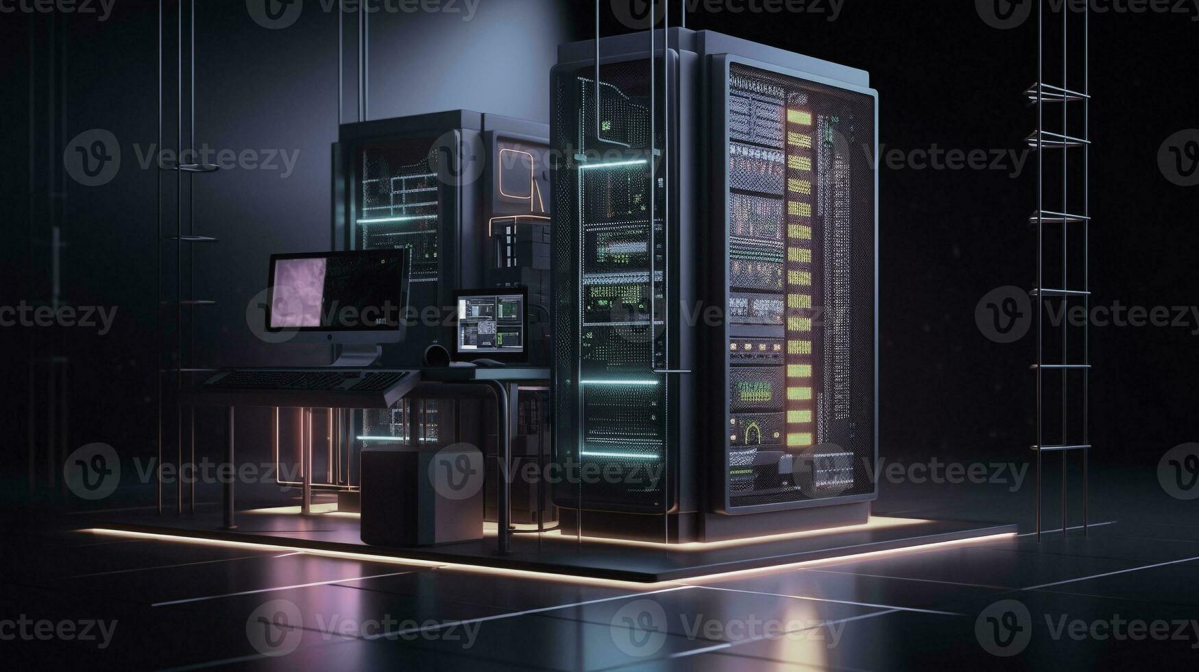 computer server control room for collect big data. data center and information management concept. generative AI photo