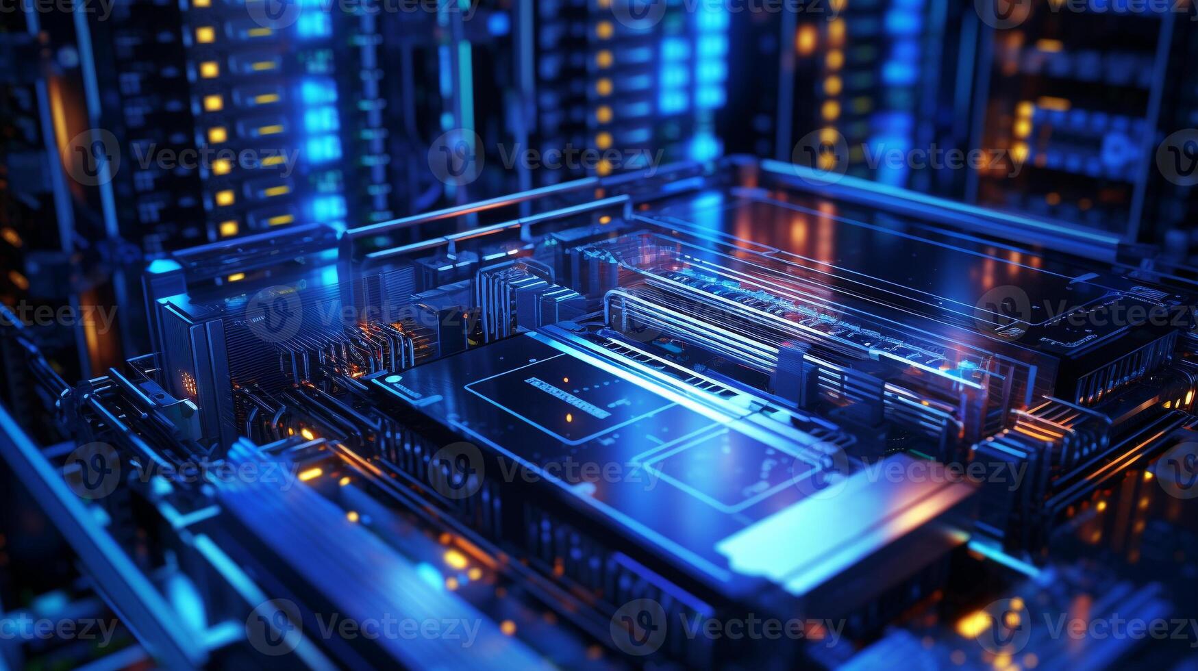 database server. super computer stores big data digital information. Hi tech technology background. photo