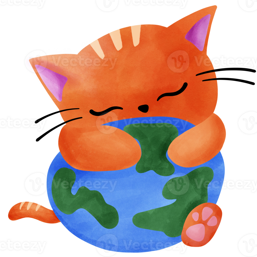 Orange cat embracing the world png