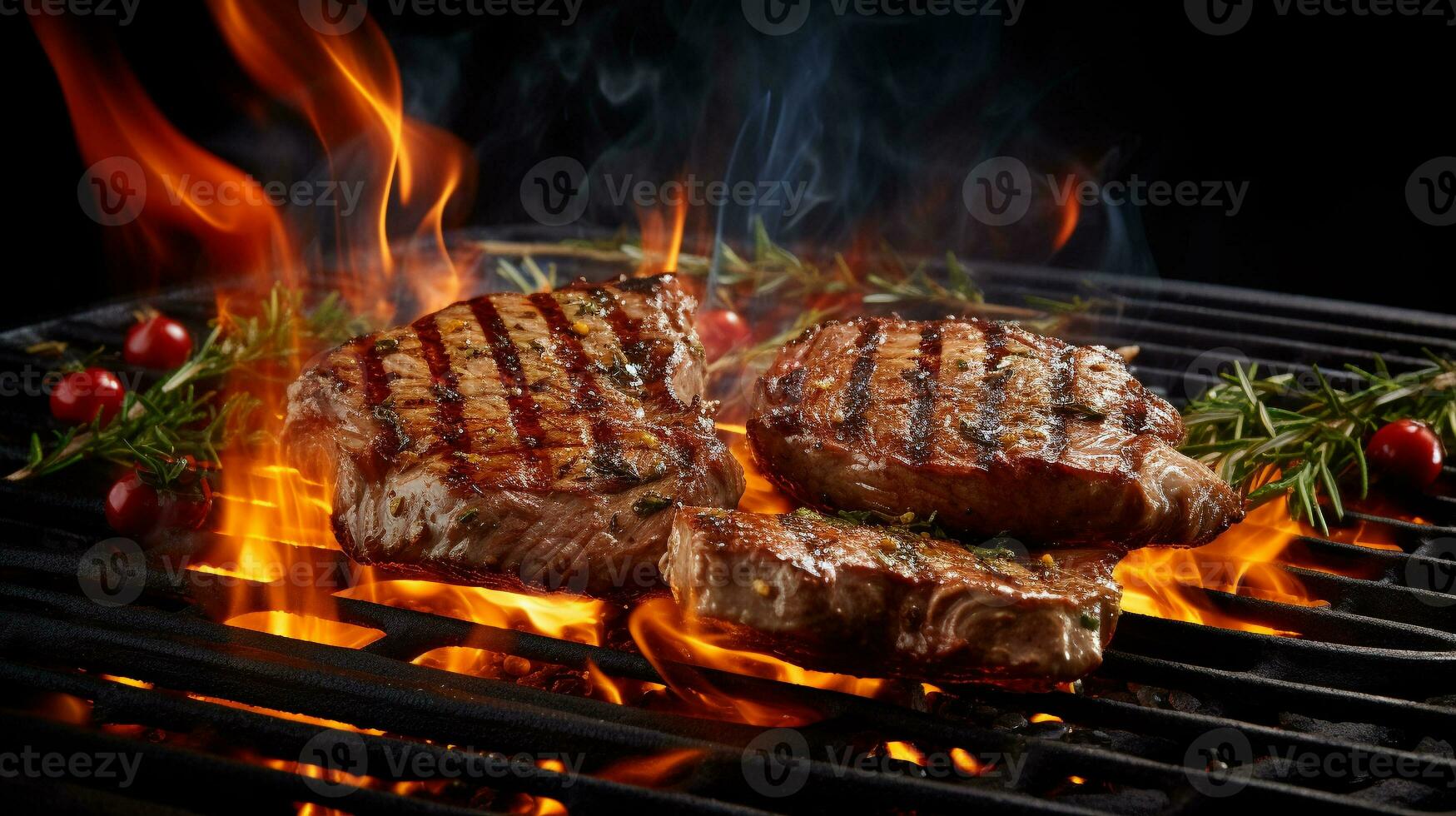 beef steak with brown crust grilled on searing pan. generative AI photo