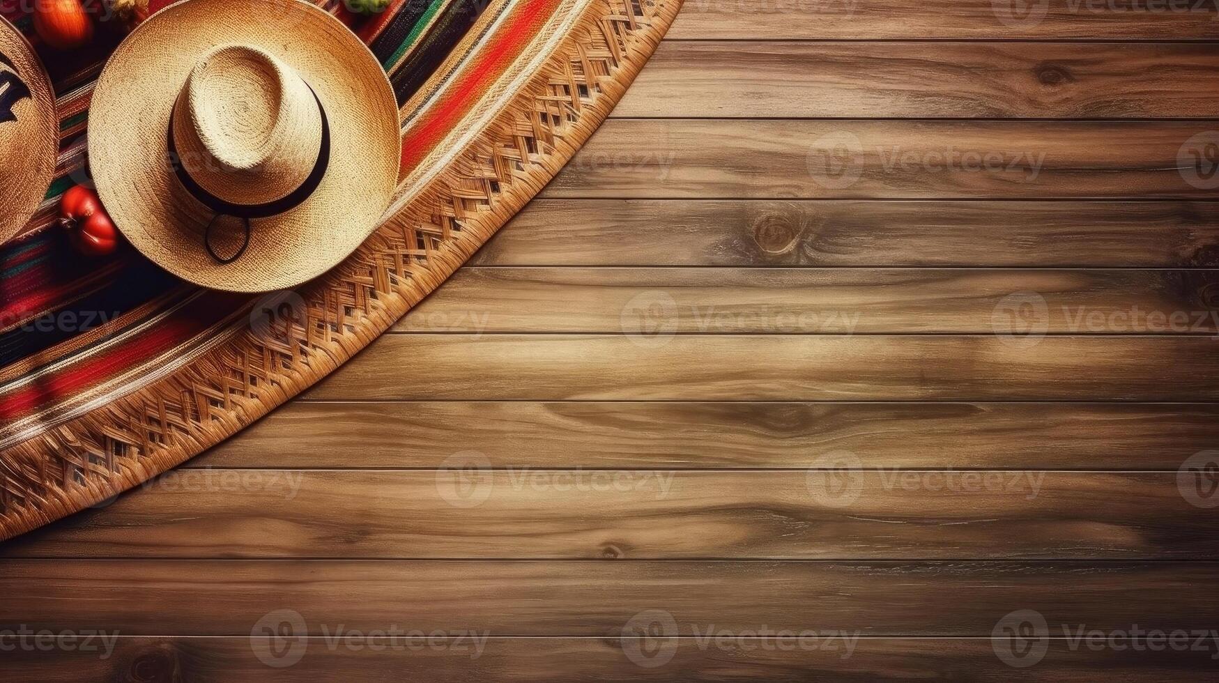 Concept design of Round hat and Cinco de mayo ornament Top View for Cinco De Mayo banner, AI Generative photo