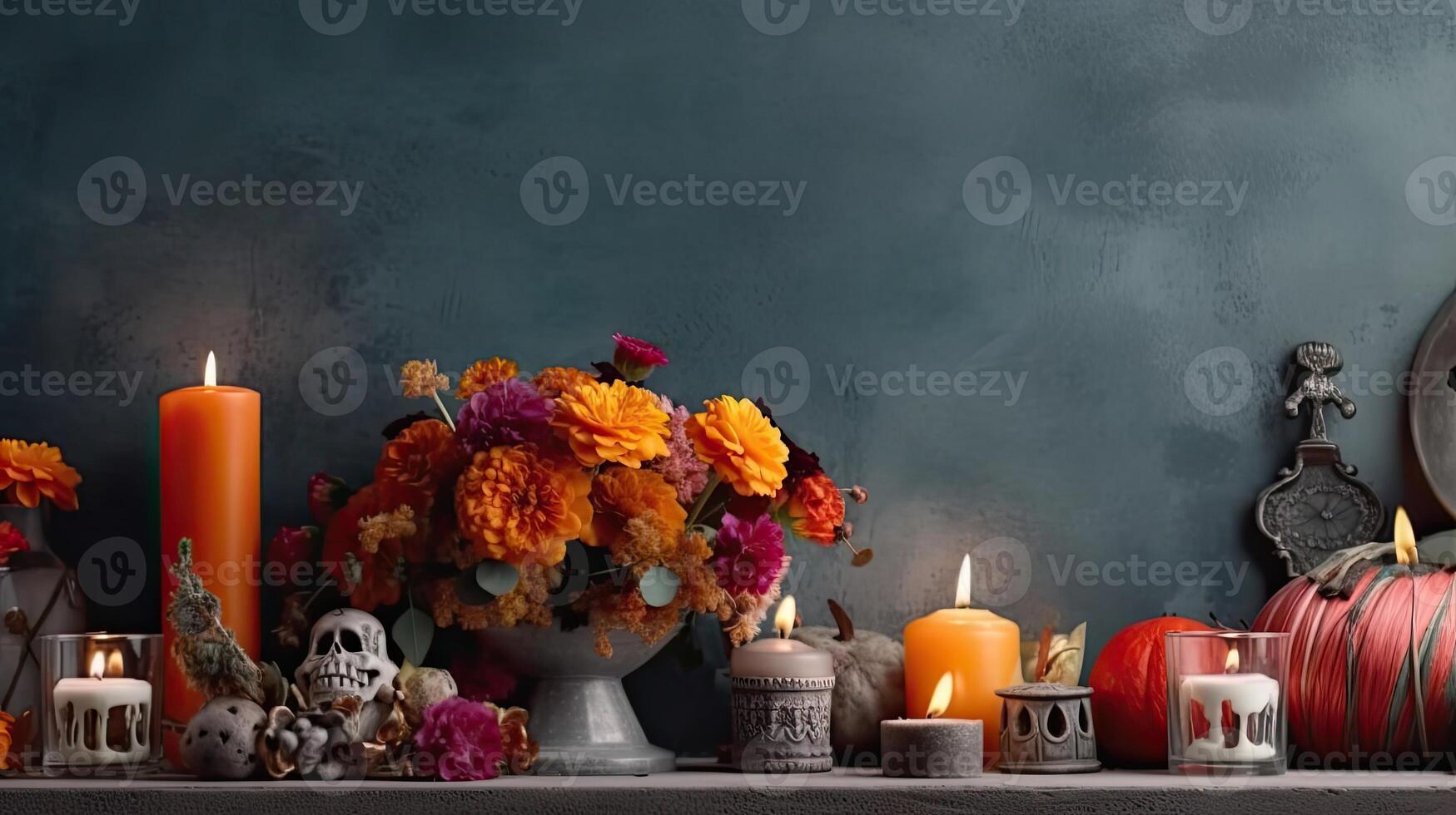 Background banner design for Day of the Dead, AI Generative photo