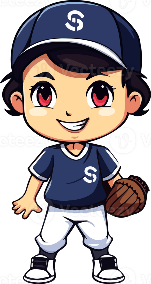 Baseball player in uniform with ball. cartoon flat style illustration. Generative AI png