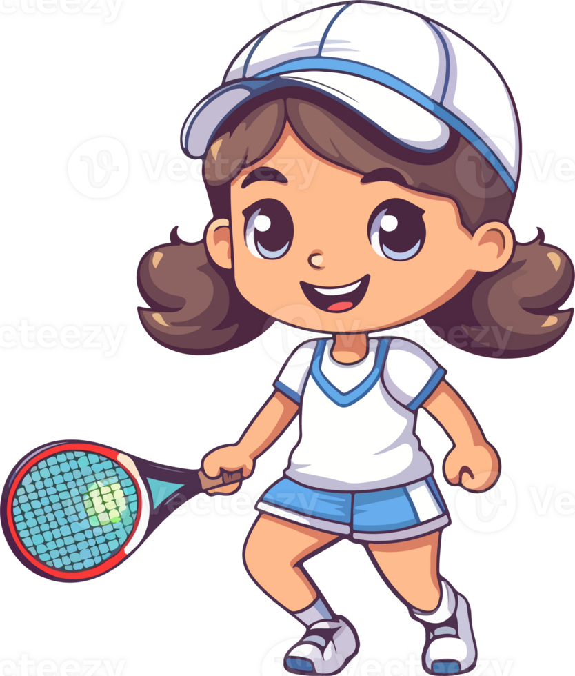 carino ragazzo ragazza giocare tennis cartone animato piatto stile illustrazione. generativo ai png
