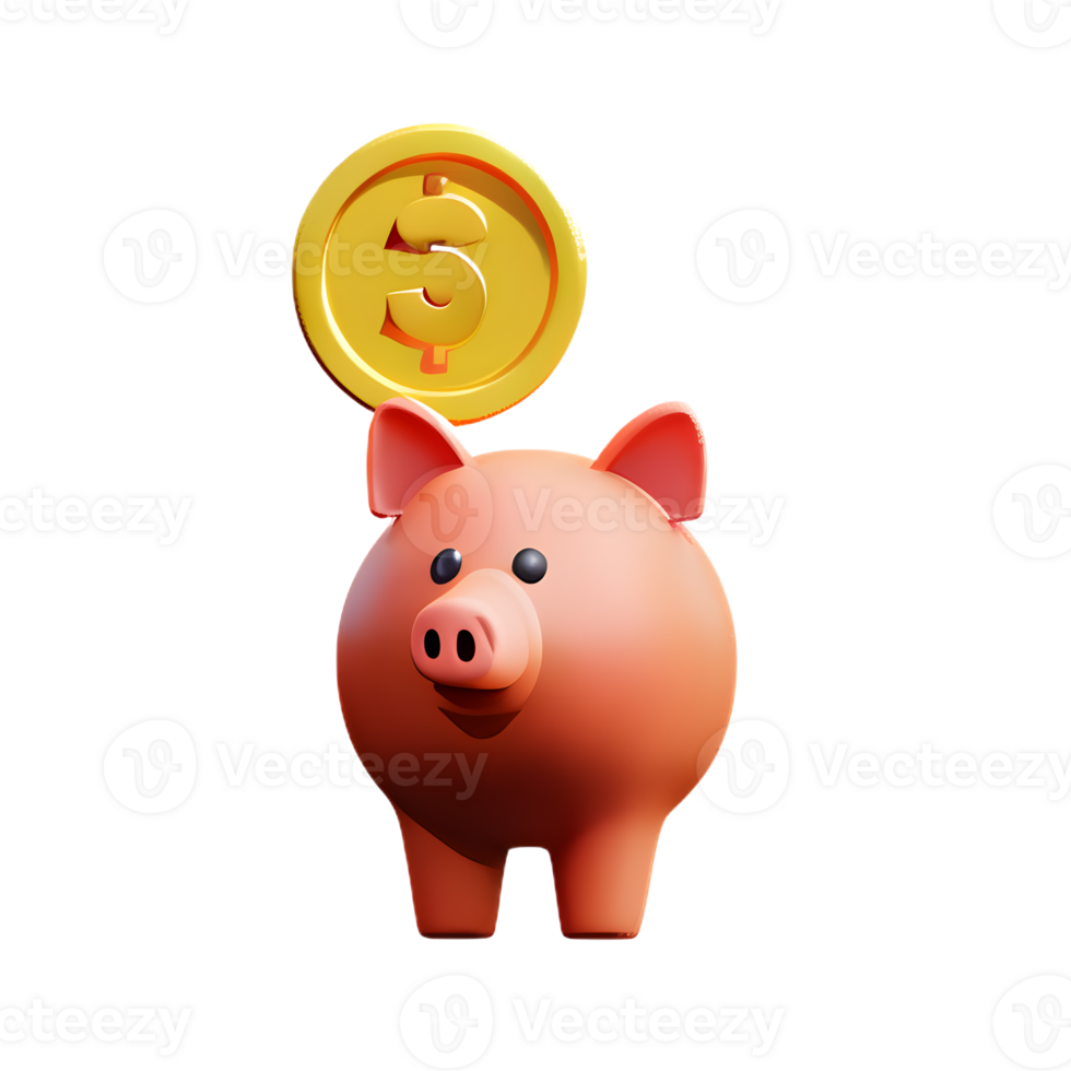 pig saving money 3d png
