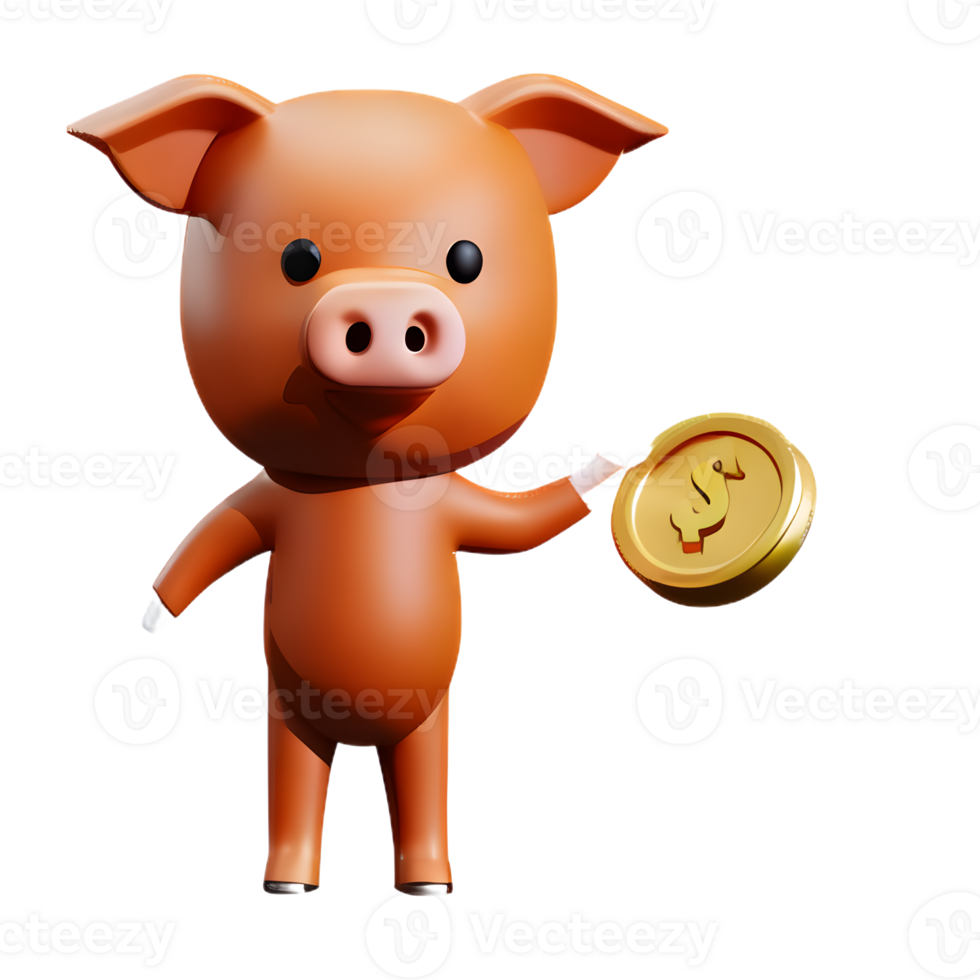 pig saving money 3d png