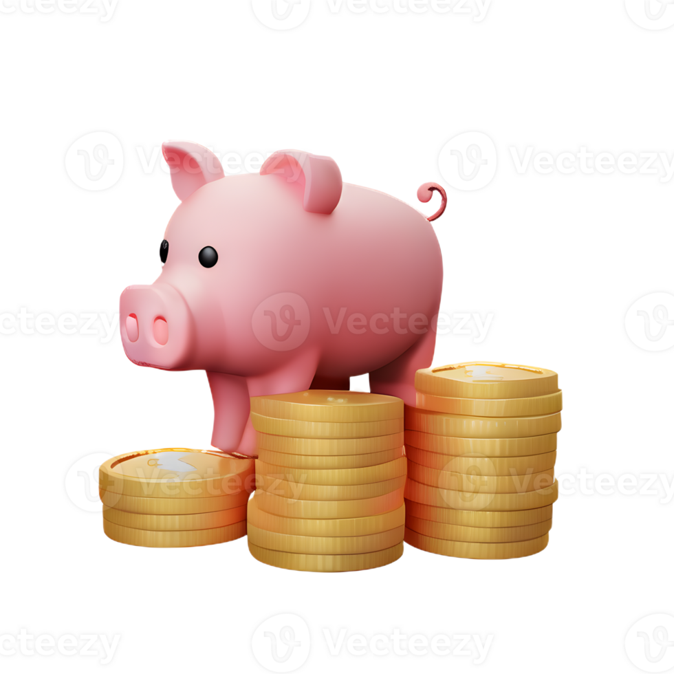 pig saving money 3d png