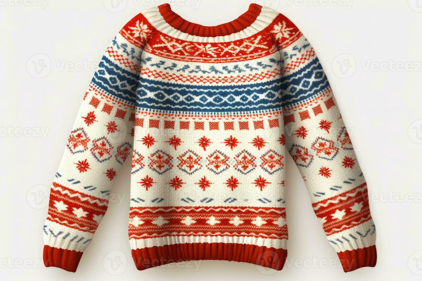 Warm christmas ugly sweater on white background. AI generated photo