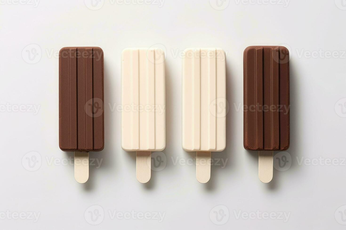 Chocolate block of ice cream on stick. Popsicle. Generative AI photo