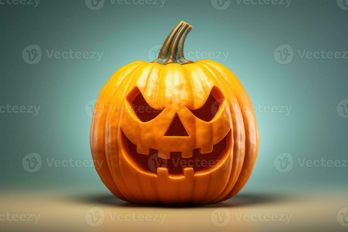 Halloween pumpkin with scary face on dark background. AI generated photo
