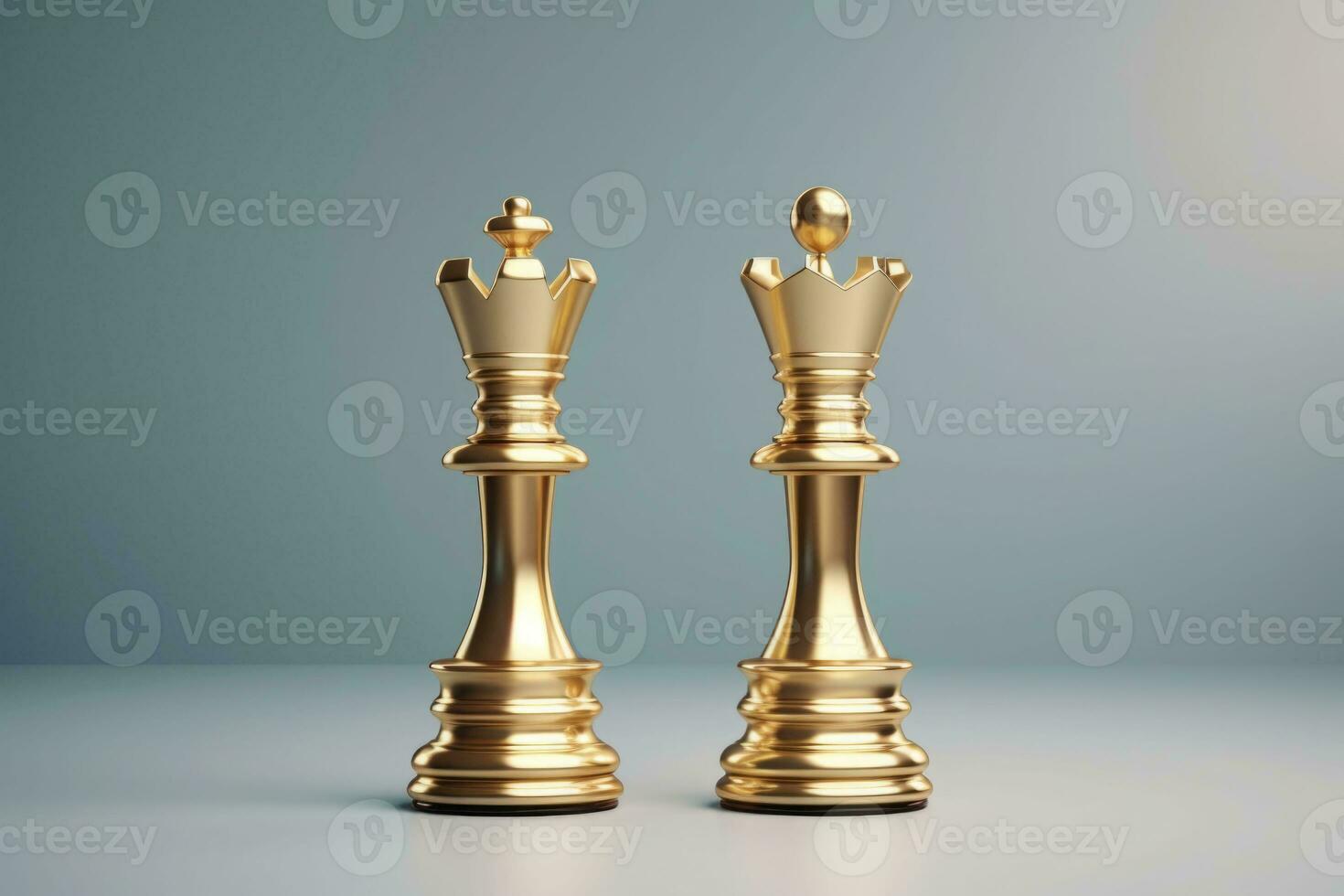 Golden king and queen chess piece. Concept for business competition and strategy. Generative AI photo