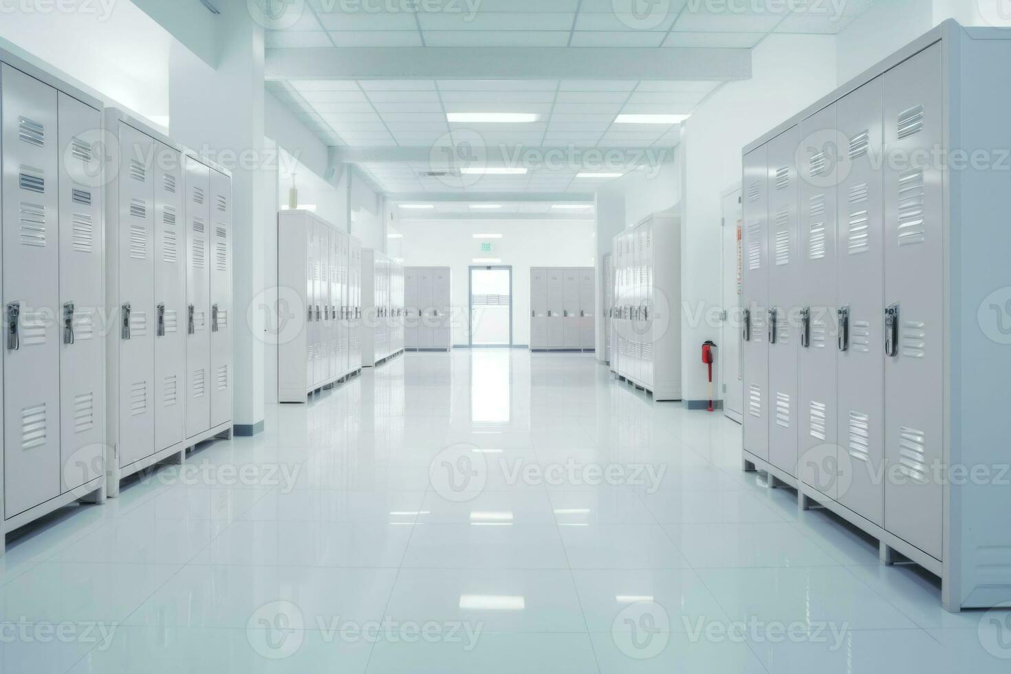 School hallway with modern lockers. Concept of studying and getting knowledge. Generative AI photo