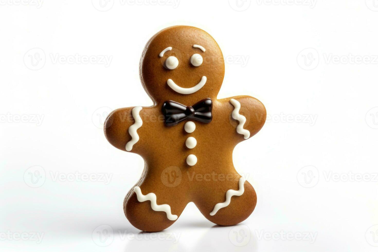 sonriente Galleta pan de jengibre hombre en blanco antecedentes. ai generado foto