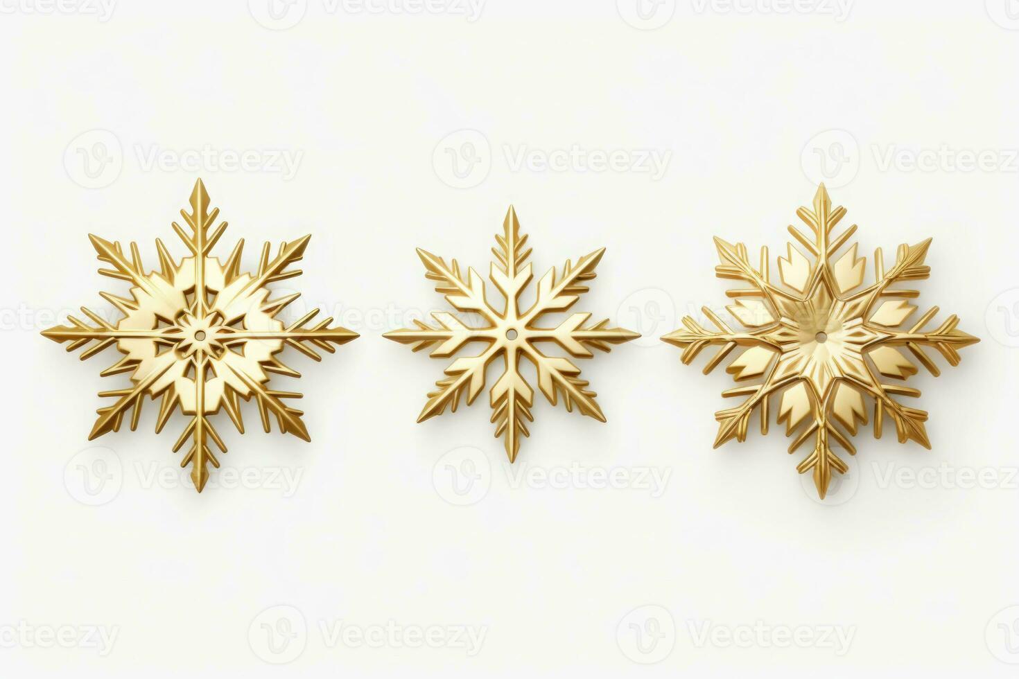 Set of gold christmas snowflakes on white background. AI generated photo