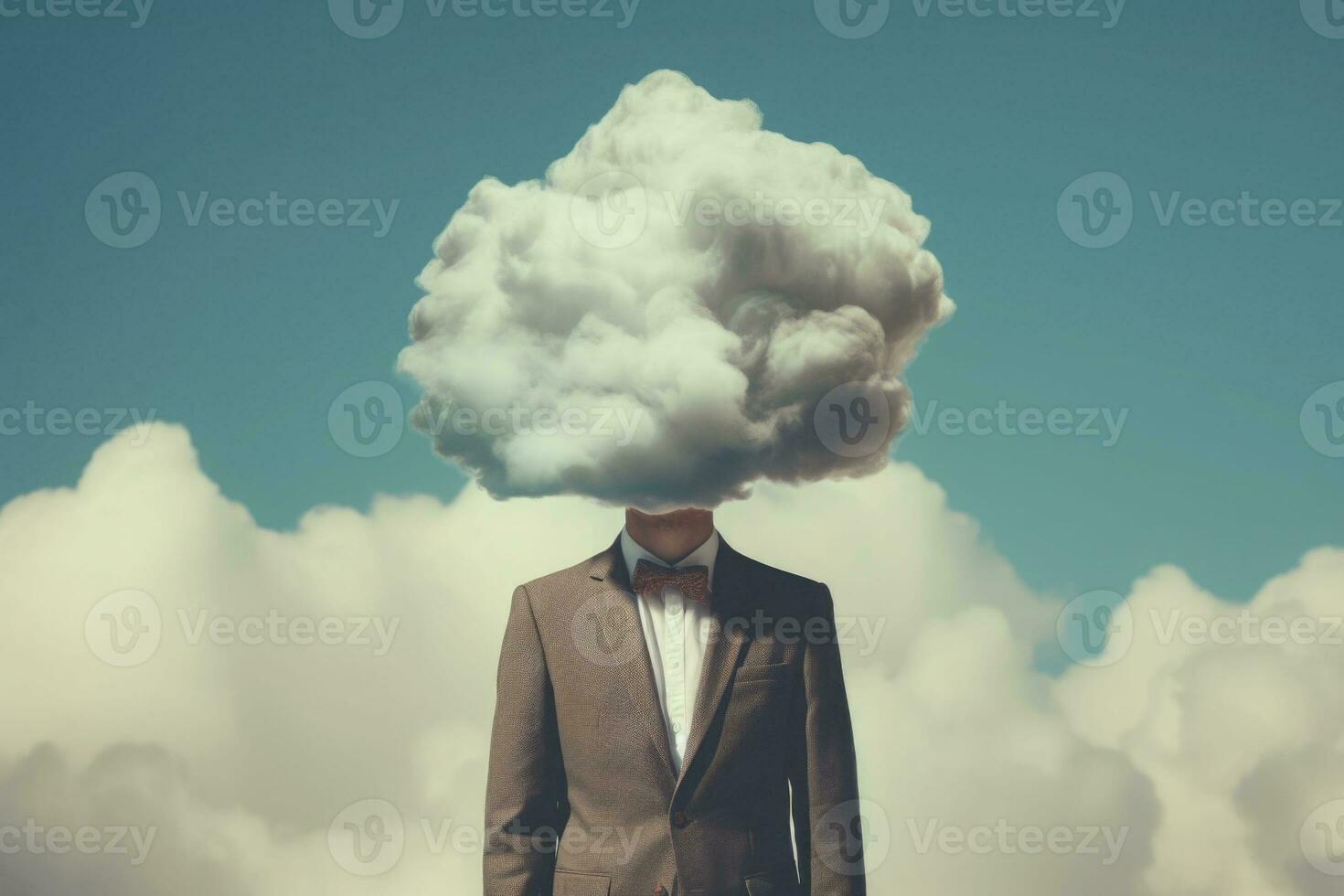 Man with head in cloud minimalist concept. Generative AI photo