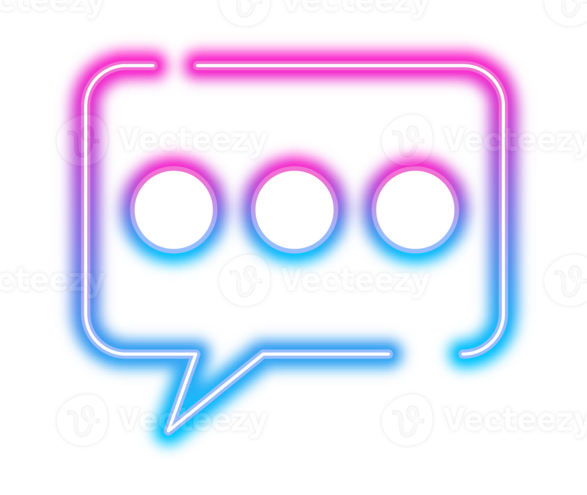 Neon glowing speech chat bubble. Dialog and communication outlined icon for messaging and conversations png