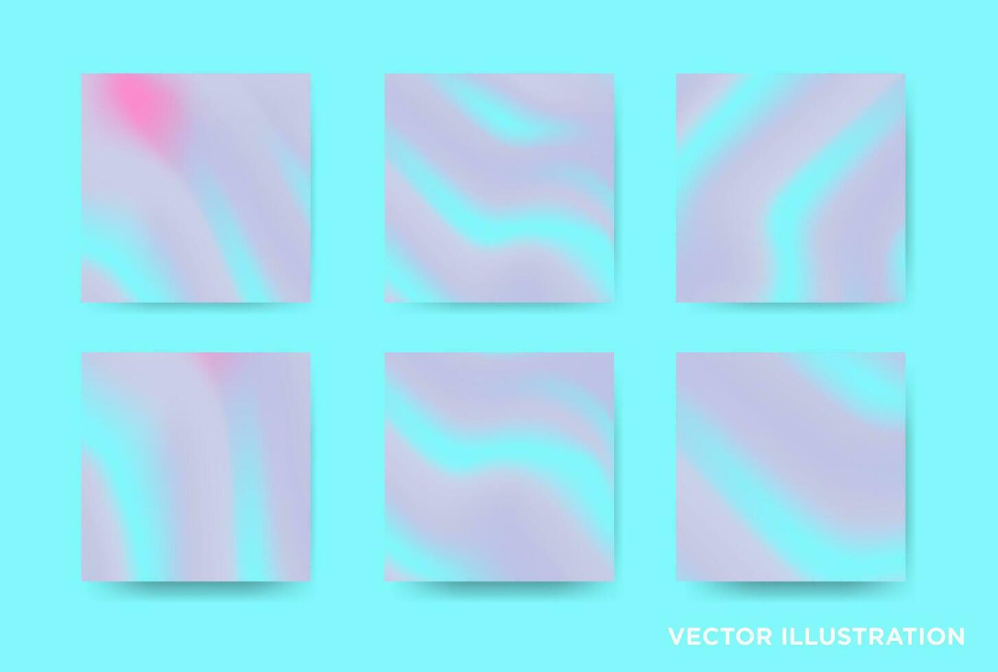 Set of 6 beautifu l light Blue and Pink Pastel Fluid square card background. Aesthetic Soft abstract blue wave banner. Light Blue fabric in motion. Vector Illustration. EPS 10.