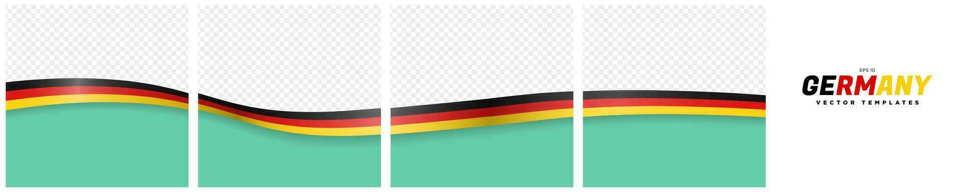 Set of Continuous Social Media Carousel Post Card Template of German Flag Ribbons, isolated. Editable Vector Illustration, EPS 10. German Flag Frames square. Silk German Flag Ribbon.