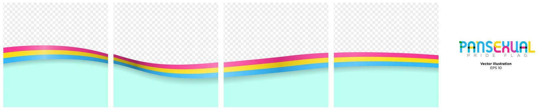 Set of Continuous Social Media Carousel Post Card Template of Pansexual Pride Flag Ribbons, isolated. Pansexual Pride Flag Frames. Editable Vector Illustration, EPS 10.