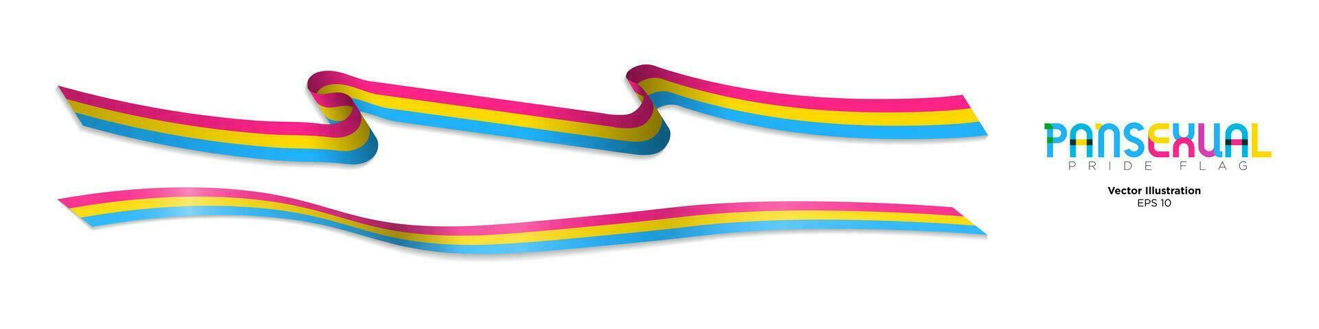 3d pansexual orgullo bandera cintas aislado en blanco antecedentes. largo pansexual orgullo bandera serpentinas editable vector ilustración. eps 10