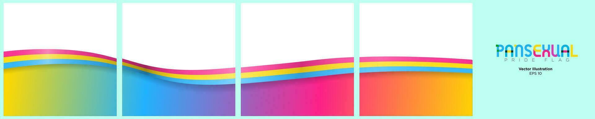 Set of Continuous Social Media Carousel Ad Template of Pansexual Pride Flag Ribbons. Pansexual Pride Flag gradient Frames. Editable Vector Illustration, EPS 10.