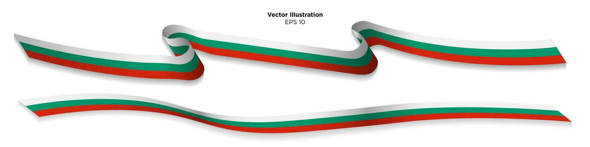 3d rendered curled Bulgarian Flag long Ribbons with shadows, isolated on white background. Vector Illustration. EPS 10