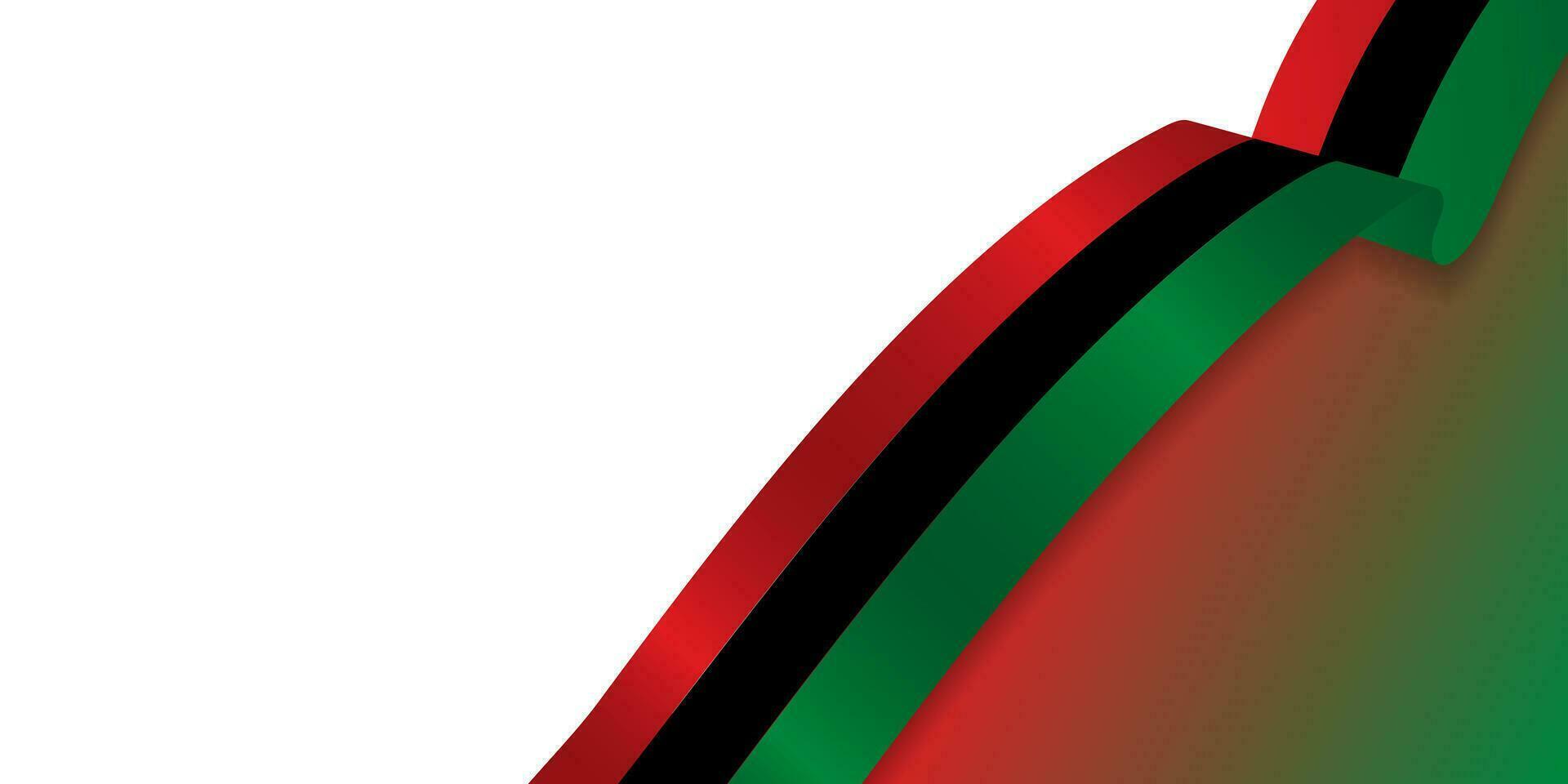 Pan-African flag banner on white and colored gradient backdrop. Pan african flag ribbon on left side with copy space. Juneteenth banner. Vector Illustration. EPS 10.