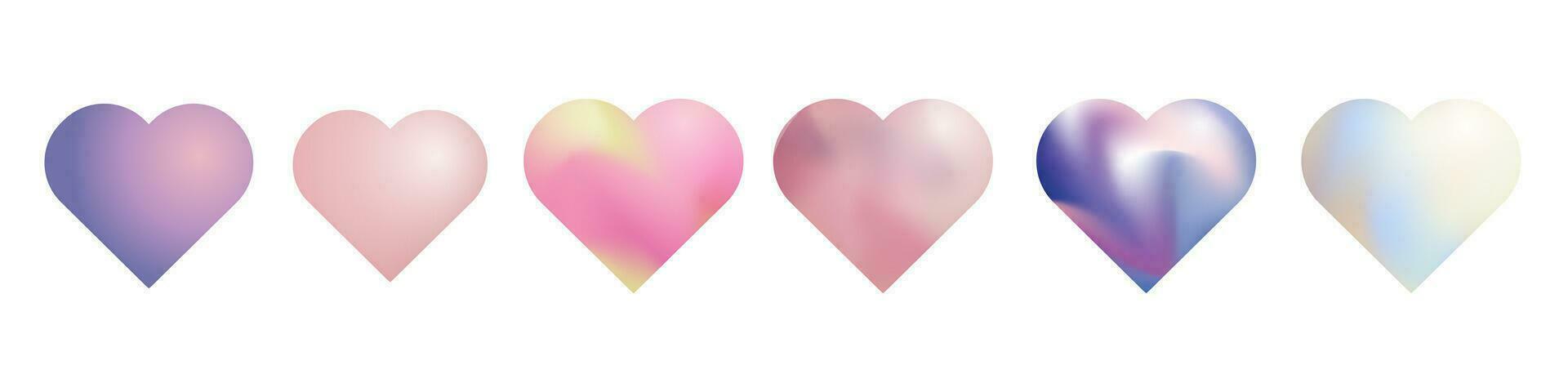 Set of Cute pastel gradient shiny hearts isolated on white background. Editable Vector Illustration. EPS 10.