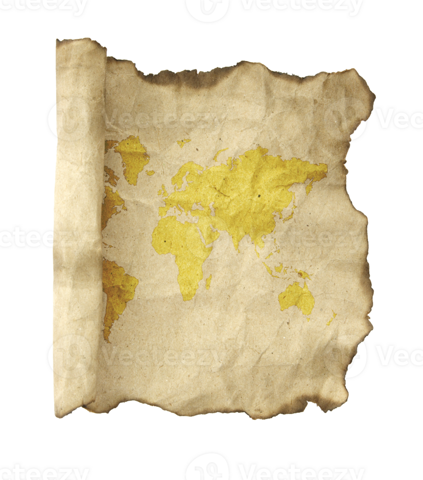 ancient scroll map, isolated with clipping path png