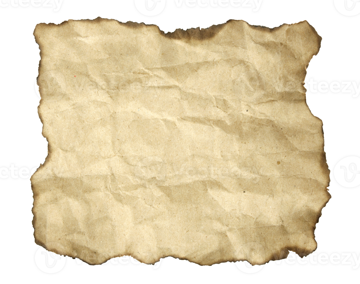 Old paper with burned edges isolated with clipping path for mockup png