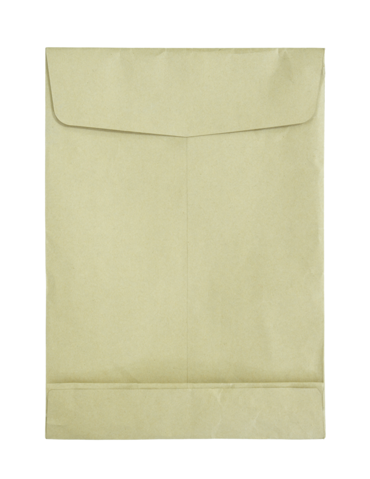 Brown envelope document isolated with clipping path for mockup png