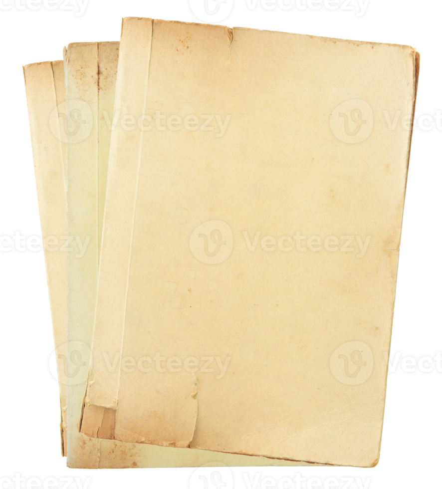 Pile of old book pages isolated with clipping path for mockup png