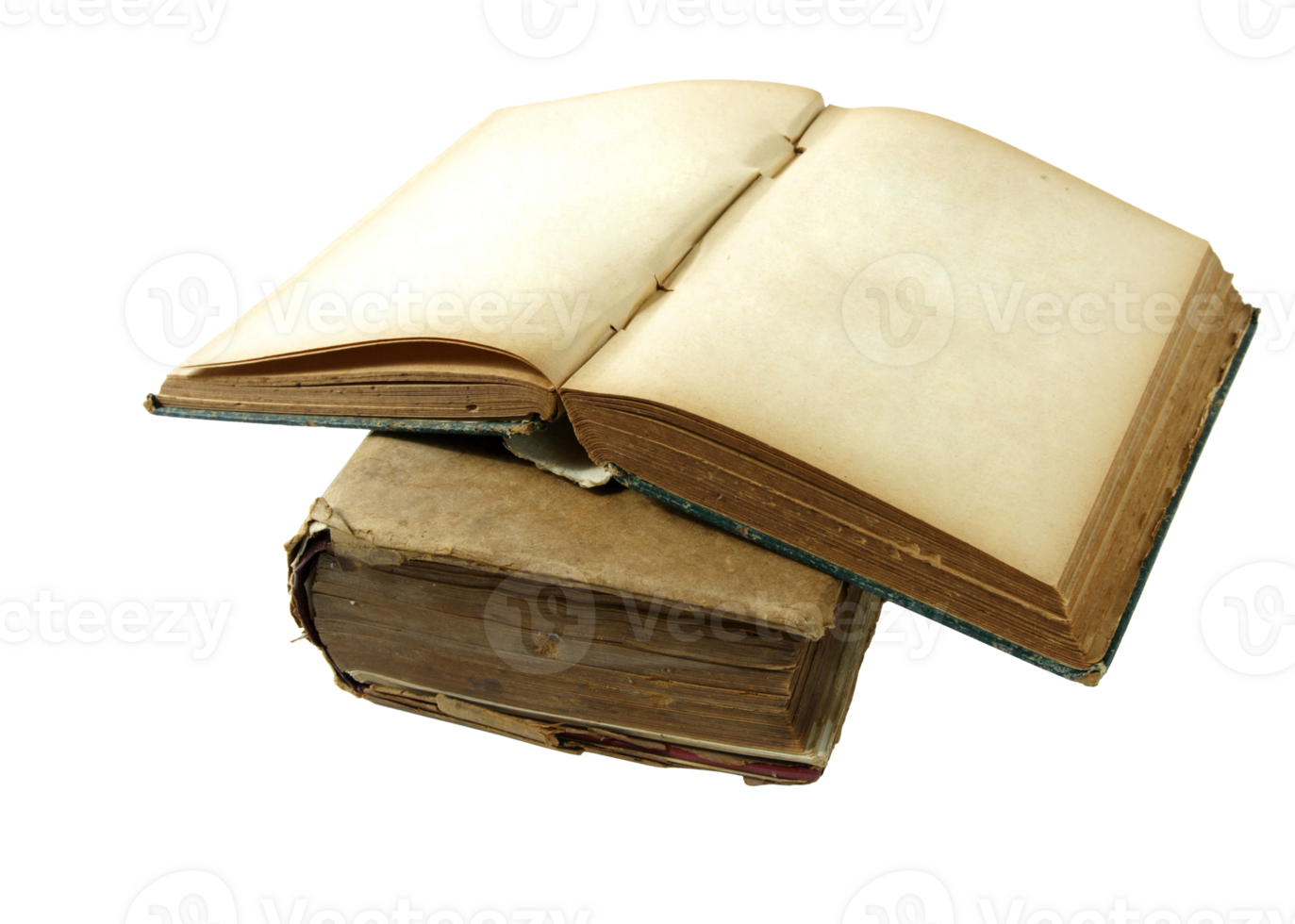 Pile of open old books isolated with clipping path for mockup png