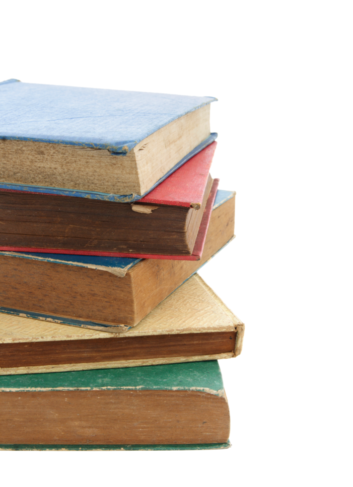 Pile of old books isolated with clipping path for mockup png