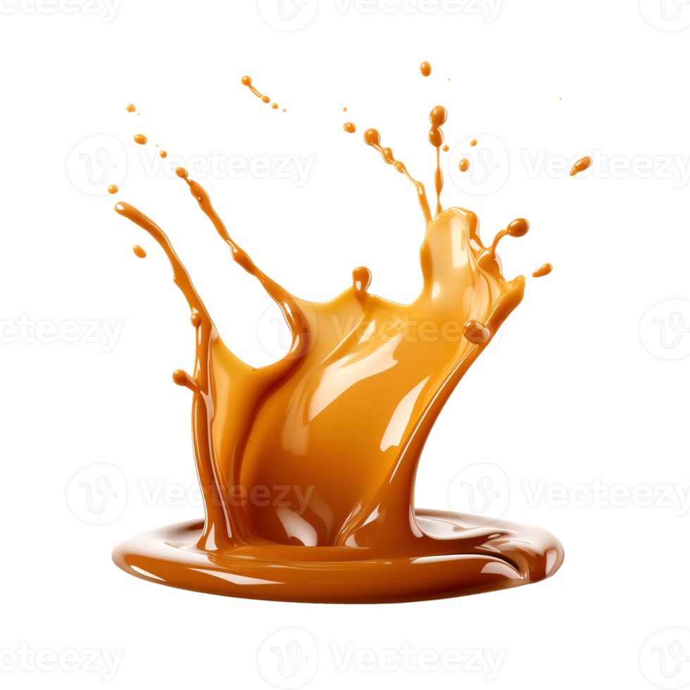 Caramel sauce splash isolated on transparent background, created with generative AI png