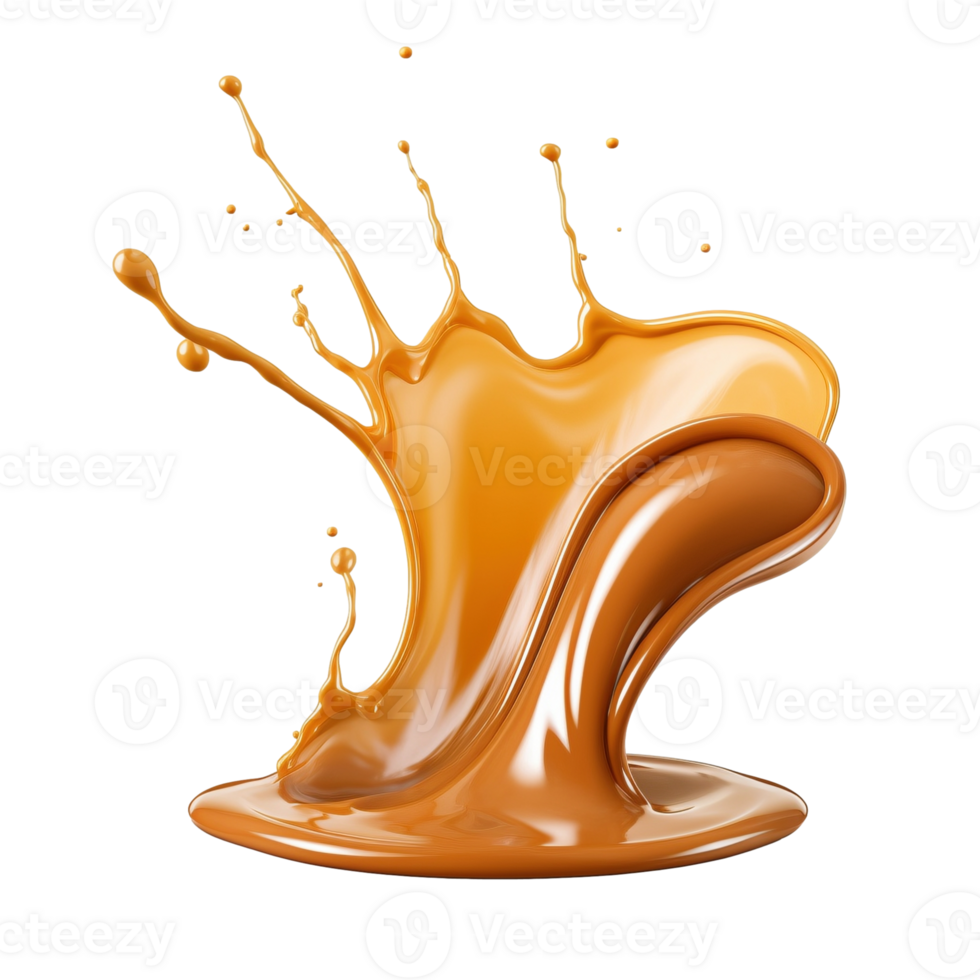 Caramel sauce splash isolated on transparent background, created with generative AI png