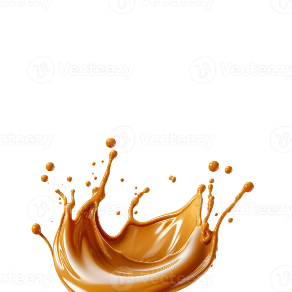 Caramel sauce splash isolated on transparent background, created with generative AI png