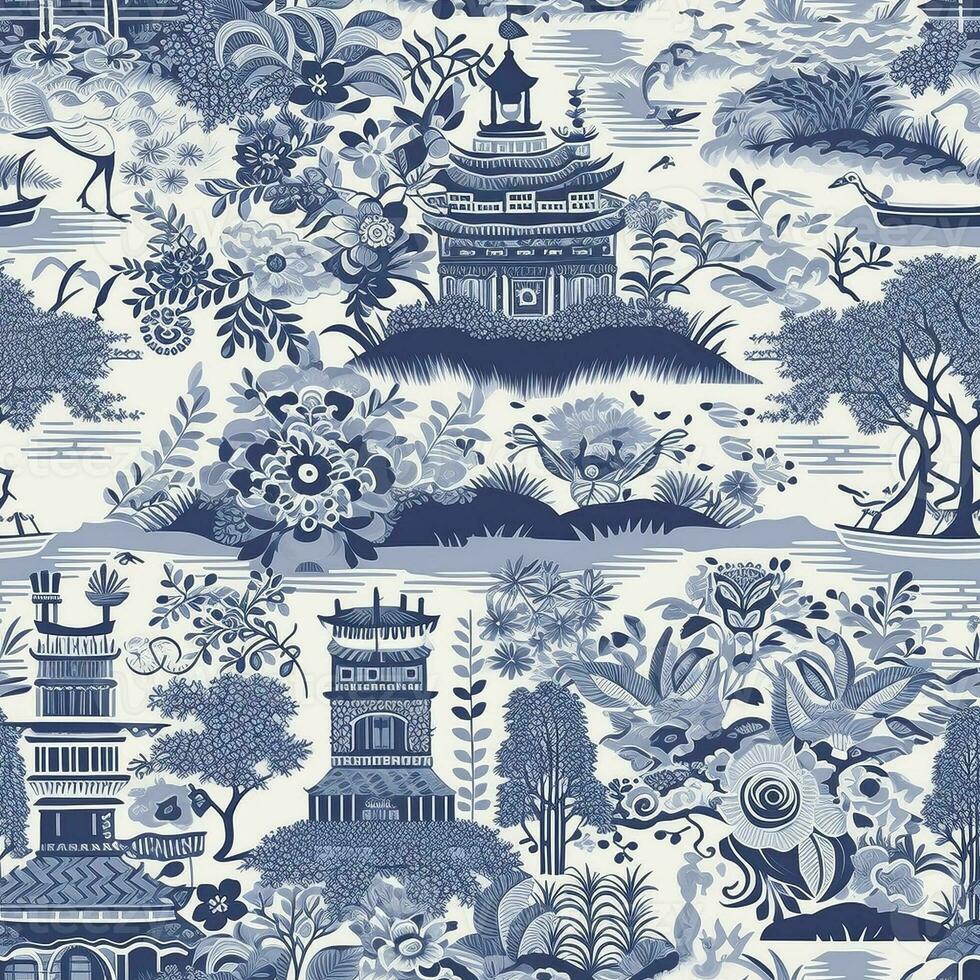 Blue willow seamless pattern, created with generative AI 26853215 Stock