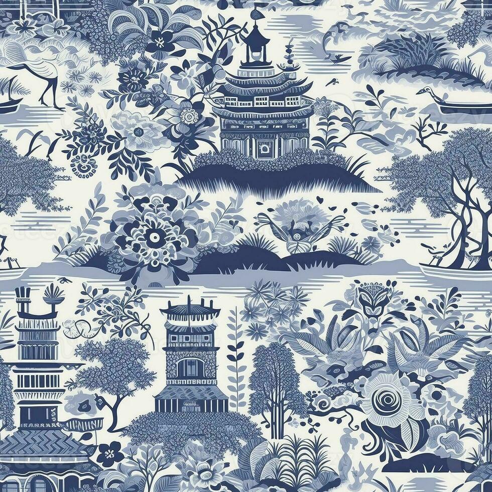 Blue willow seamless pattern, created with generative AI 26853215 Stock ...