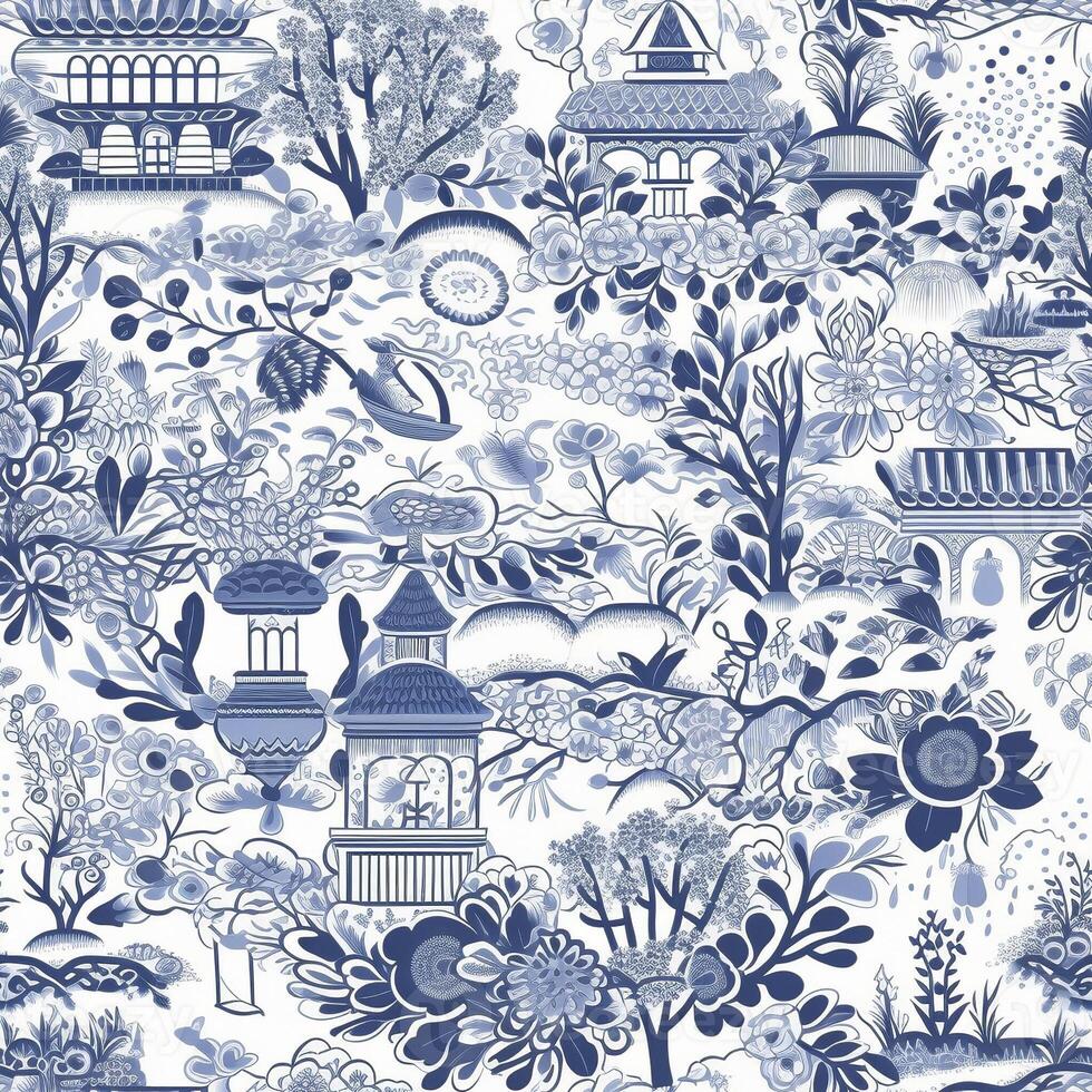 Blue willow seamless pattern, created with generative AI 26853219 Stock