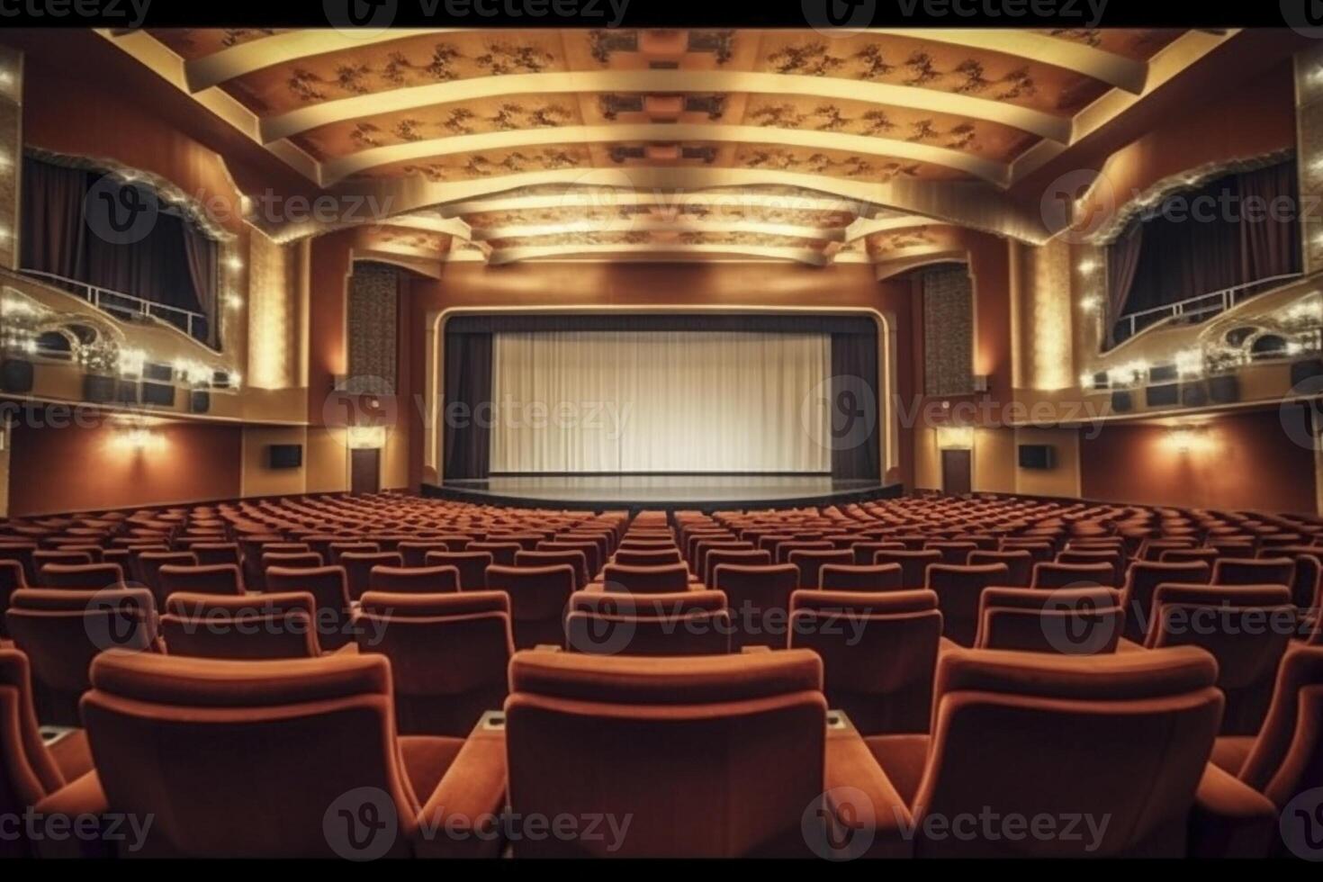 Cinema interior with big screen, created with photo