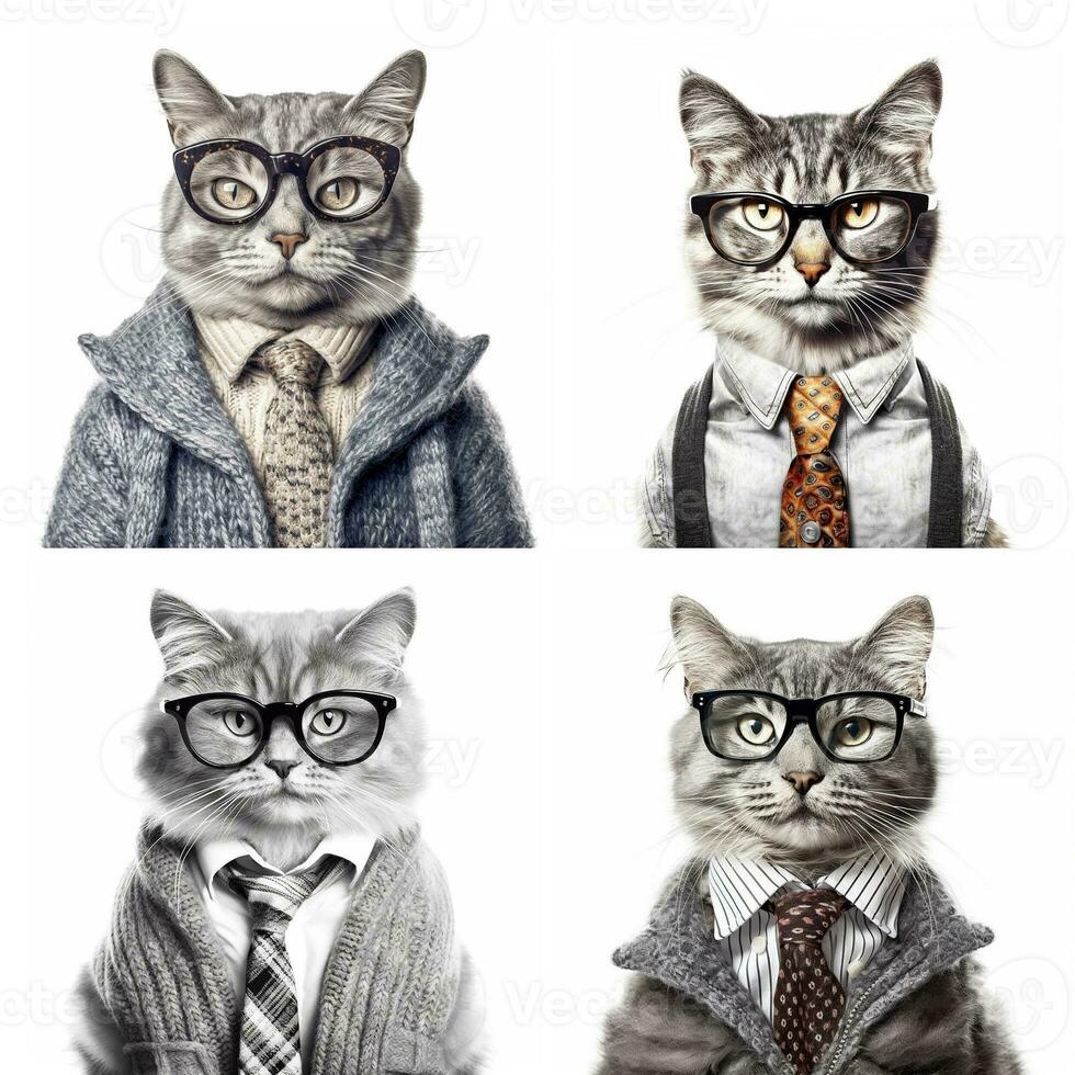 Moda gato retratos conjunto aislado en blanco fondo, creado con generativo ai foto