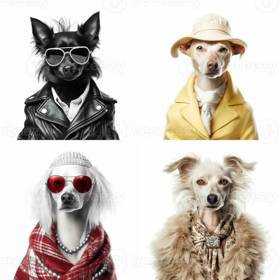 Fashion dogs portraits isolated on white background, created with generative AI photo